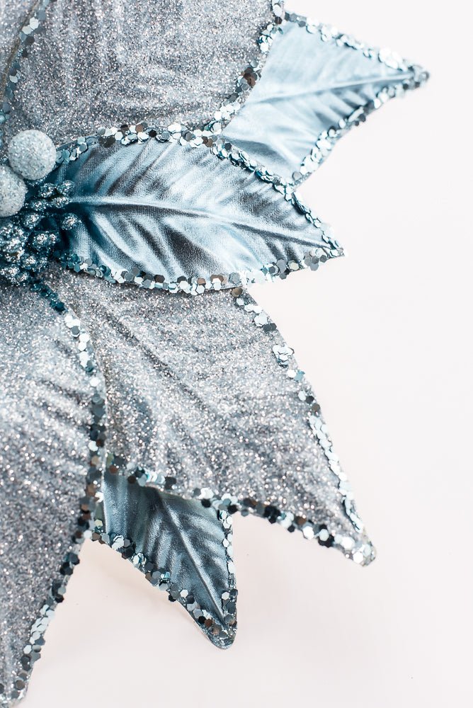 Blue and Silver Metallic Poinsettia Stem - Greenery Market86325BL