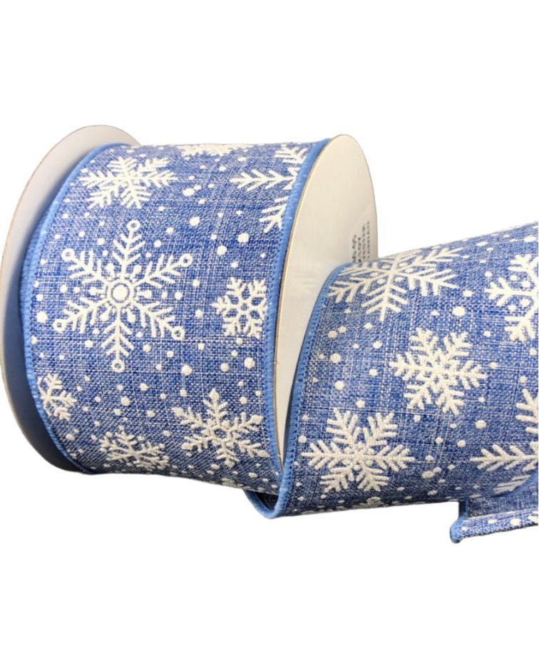 Blue and white shimmering snowflakes wired ribbon , 2.5" - Greenery MarketRibbons & Trim78229 - 40 - 05