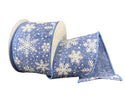 blue and white shimmering snowflakes wired ribbon , 2.5" - Greenery MarketRibbons & Trim78229-40-05