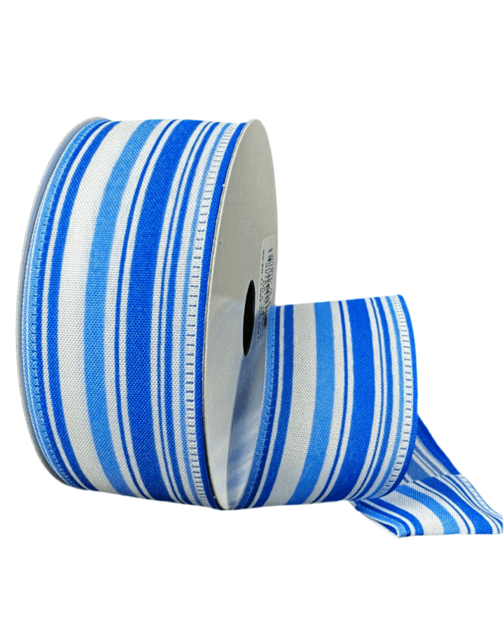 Blue And White Stripe Wired Ribbon - Greenery Marketwired ribbon46517 - 09 - 05