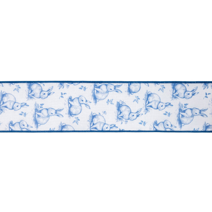 Blue Bunny Toile with Blue Backing Wired Dupioni Ribbon - 4" - Greenery MarketWired Ribbon9363W-365-100E