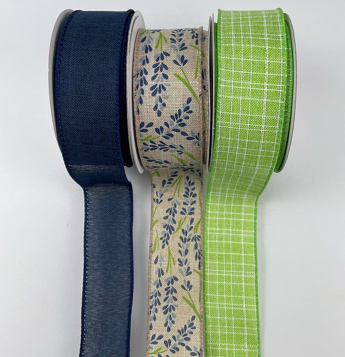 blue floral vine bow bundle x 3 wired ribbons - Greenery MarketWired ribbon