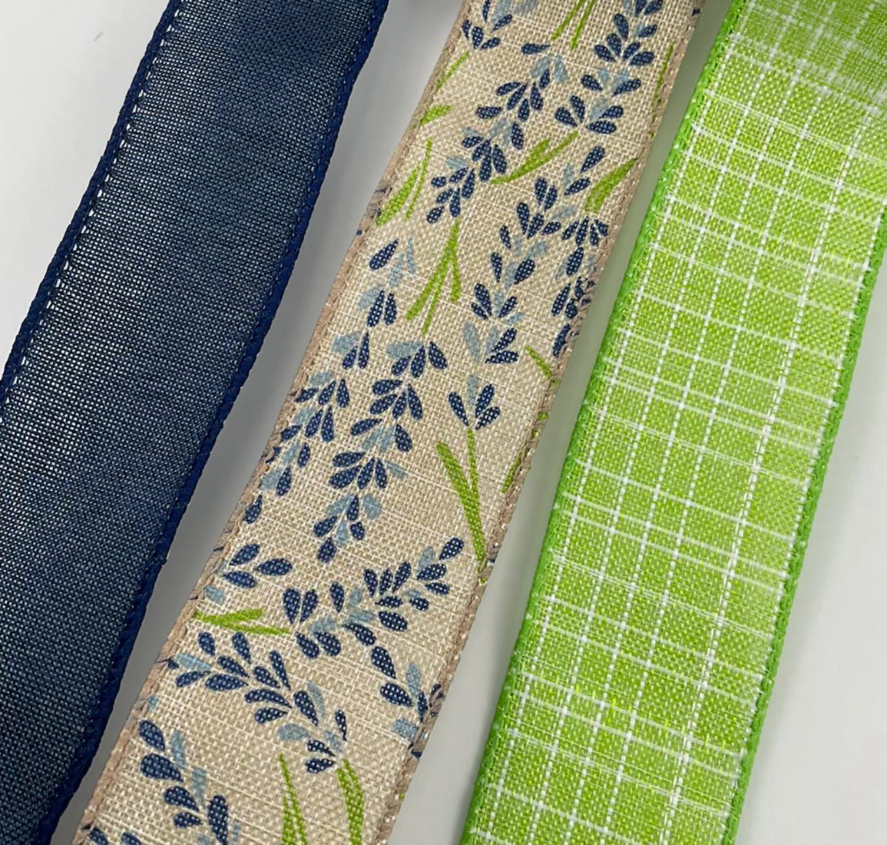 blue floral vine bow bundle x 3 wired ribbons - Greenery Market