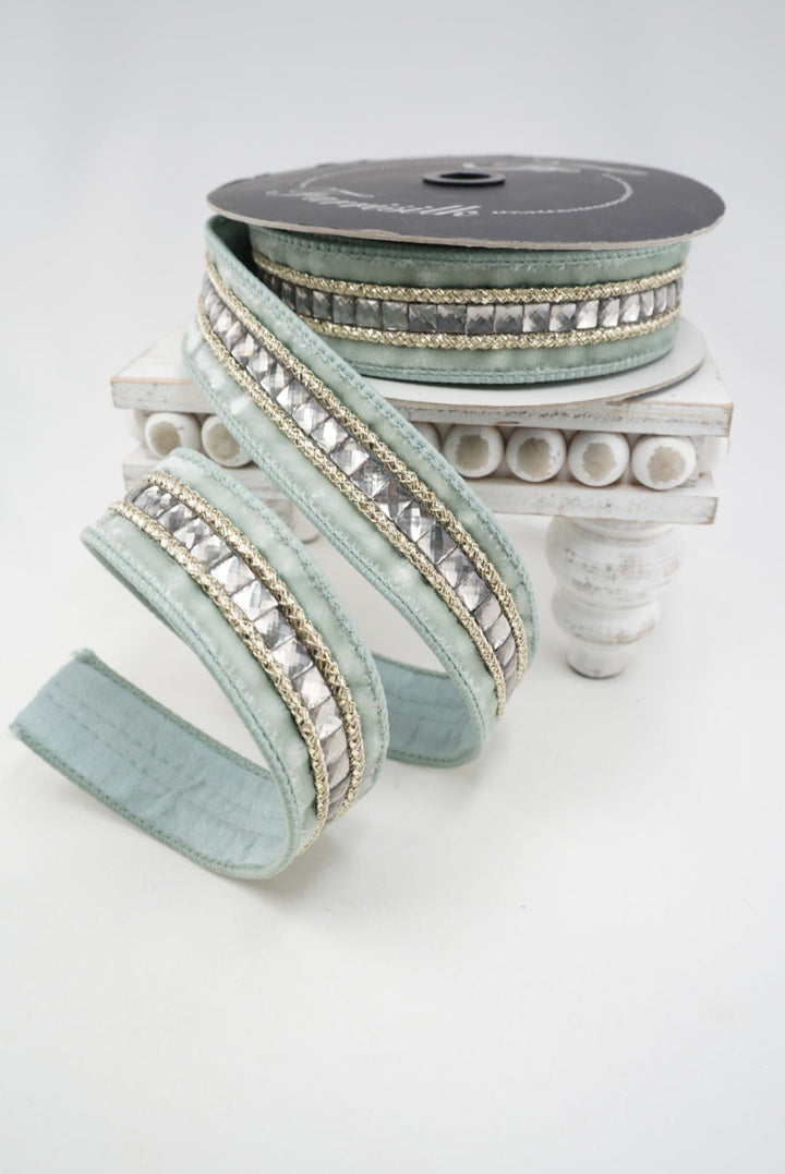 Blue Gemstones Light Farrisilk Wired Ribbon - 1.5" - Greenery MarketRG250-16
