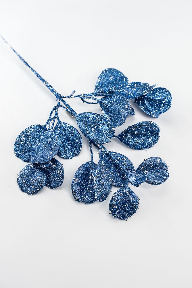 Blue Glitter Eucalyptus Leaf Spray - 17" - Greenery MarketXAQ442-BL
