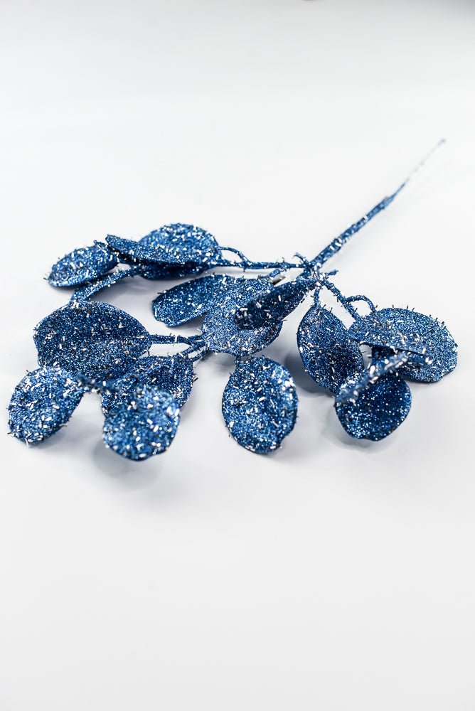Blue Glitter Eucalyptus Leaf Spray - 17" - Greenery MarketXAQ442-BL