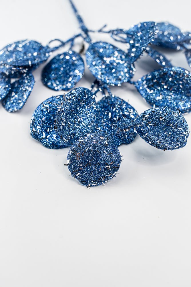 Blue Glitter Eucalyptus Leaf Spray - 17" - Greenery MarketXAQ442-BL