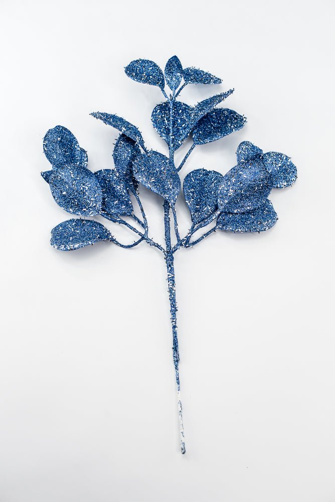 Blue Glitter Eucalyptus Leaf Spray - 17" - Greenery MarketXAQ442-BL