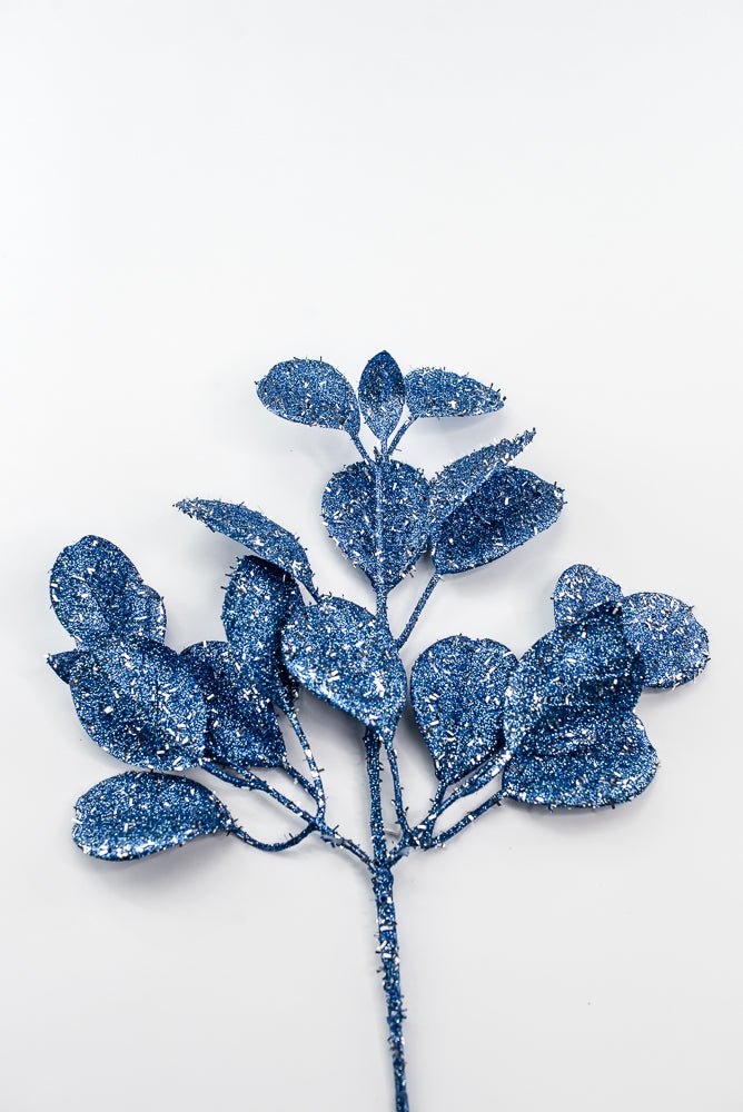 Blue Glitter Eucalyptus Leaf Spray - 17" - Greenery MarketXAQ442-BL