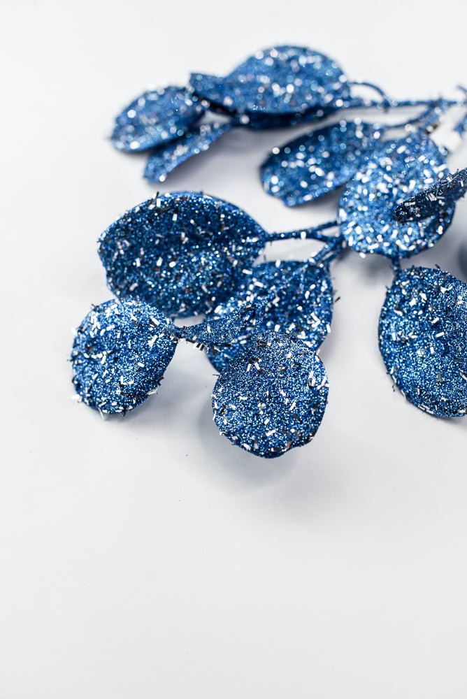 Blue Glitter Eucalyptus Leaf Spray - 17" - Greenery MarketXAQ442-BL