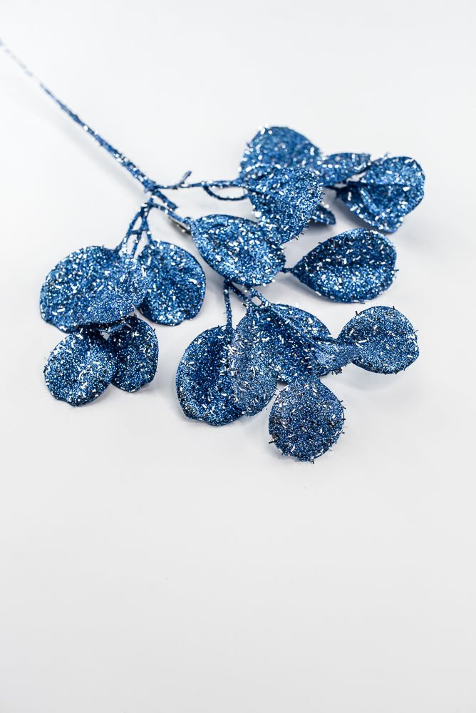 Blue Glitter Eucalyptus Leaf Spray - 17" - Greenery MarketXAQ442-BL