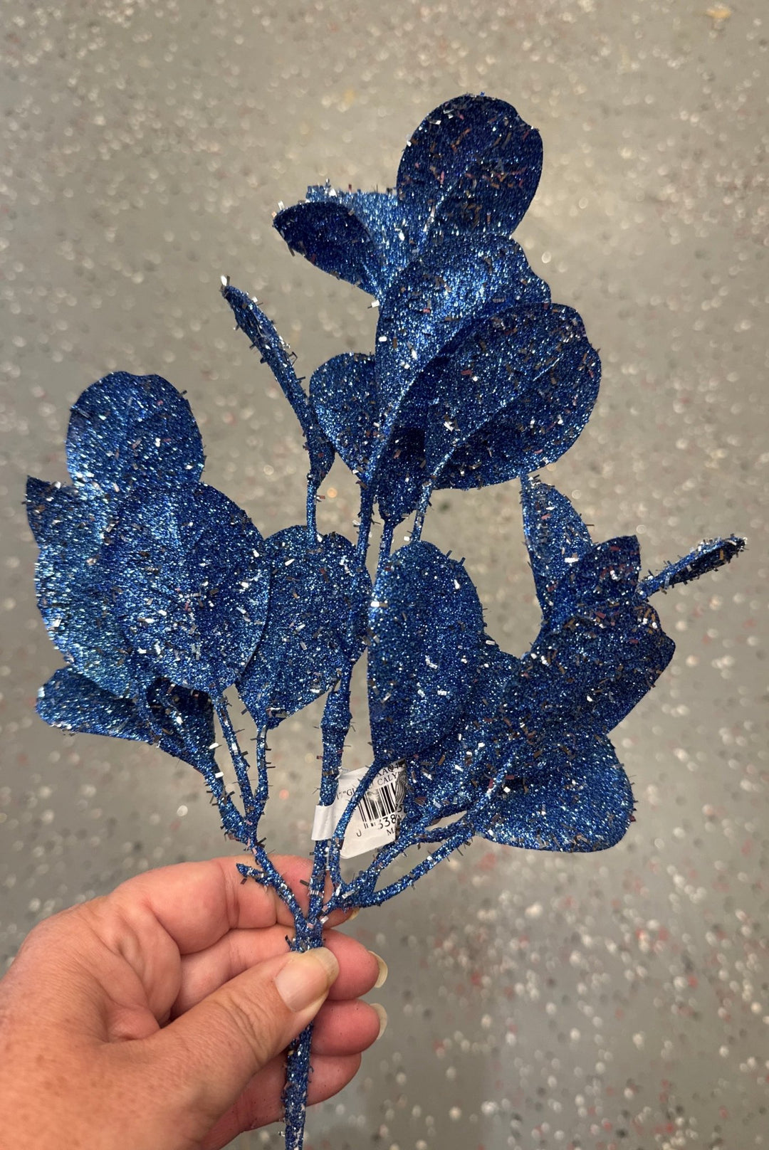 Blue Glitter Eucalyptus Leaf Spray - 17" - Greenery MarketXAQ442-BL