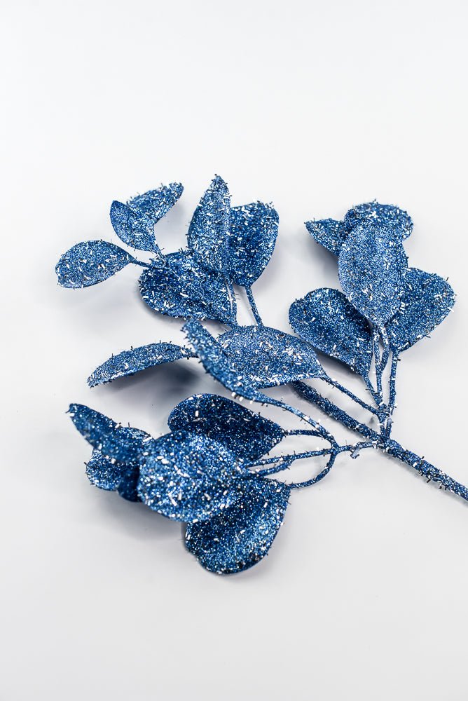 Blue Glitter Eucalyptus Leaf Spray - 17" - Greenery MarketXAQ442-BL
