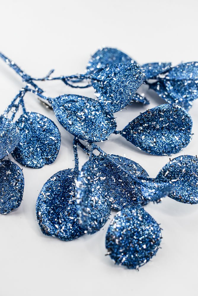 Blue Glitter Eucalyptus Leaf Spray - 17" - Greenery MarketXAQ442-BL