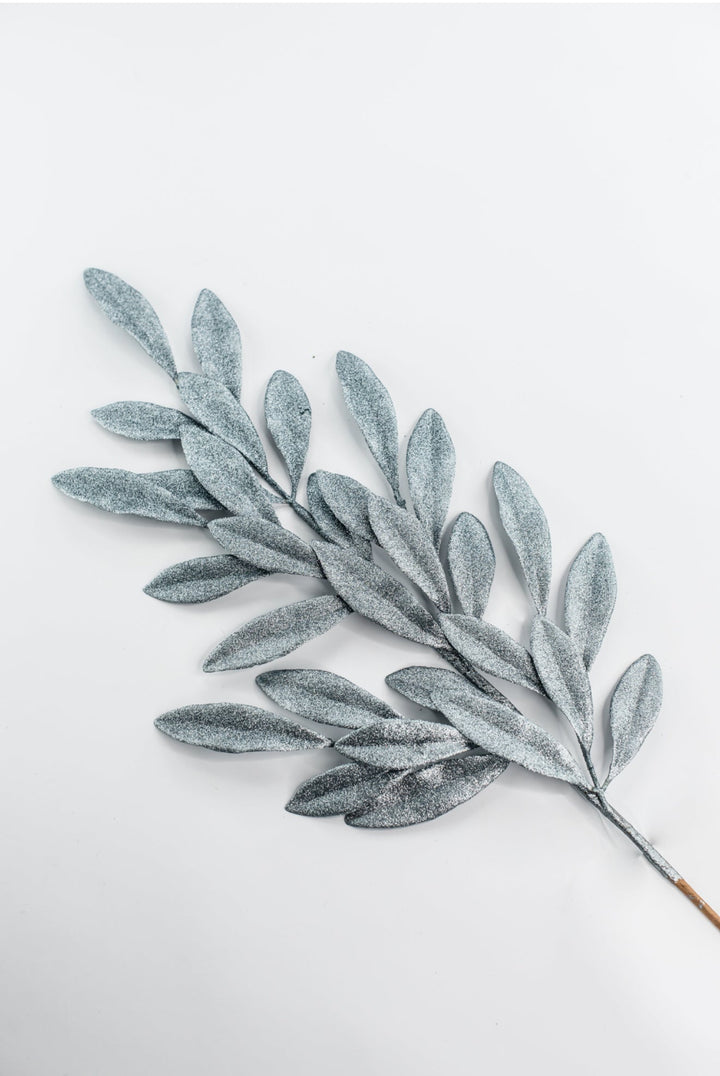 Blue Glitter Laurel Leaves Spray - Greenery Market86483BL