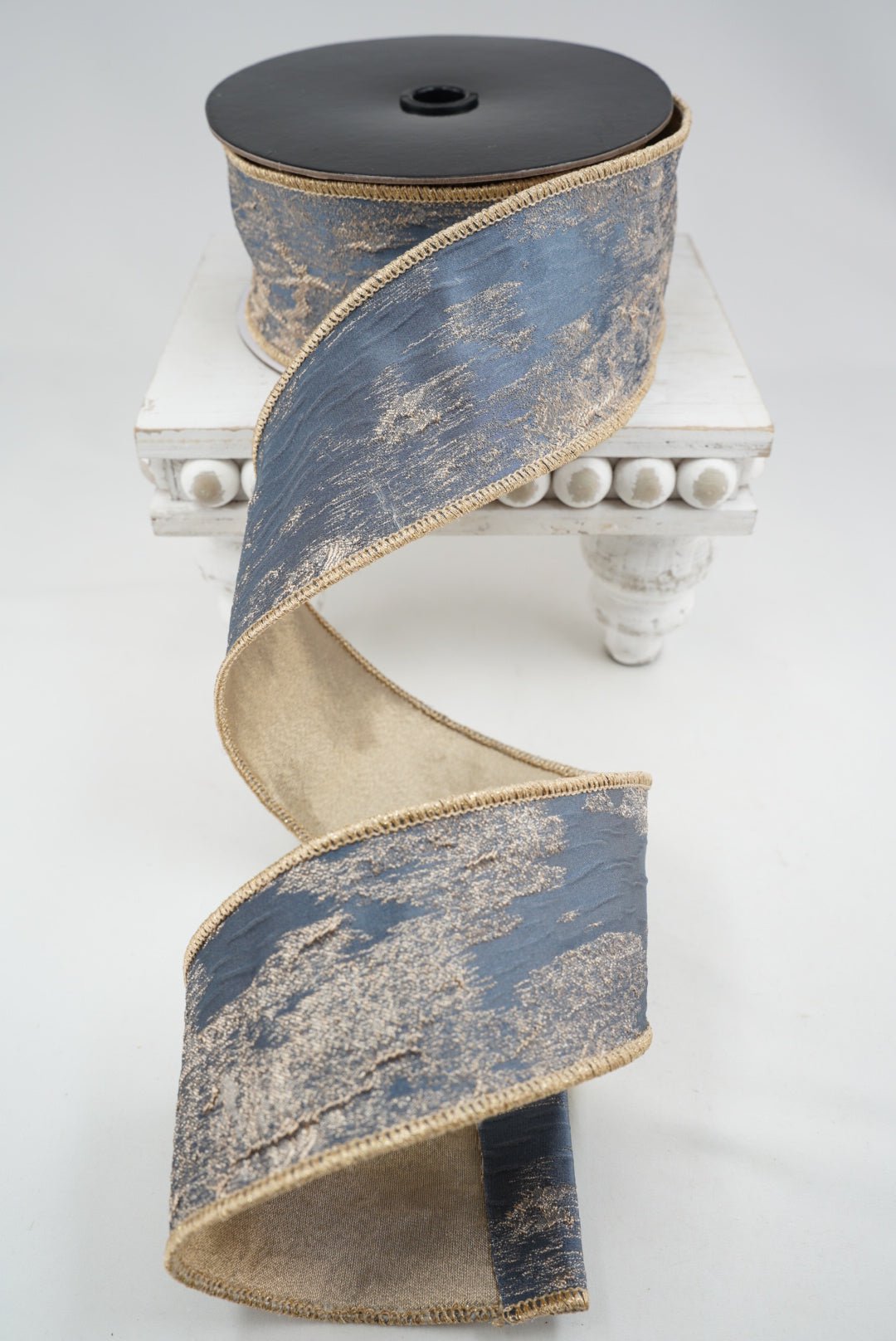 Blue & Gold Doupion Ribbon - 2.5" - Greenery MarketRibbon257864