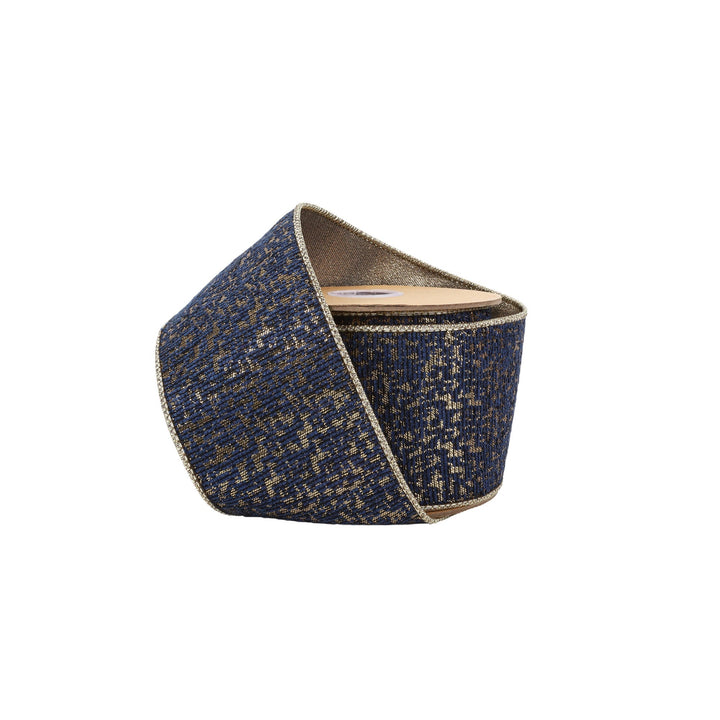 Blue & Gold Metallic Double - Fused Wired Jacquard Ribbon - 4" - Greenery Market7310W - 365 - 100E