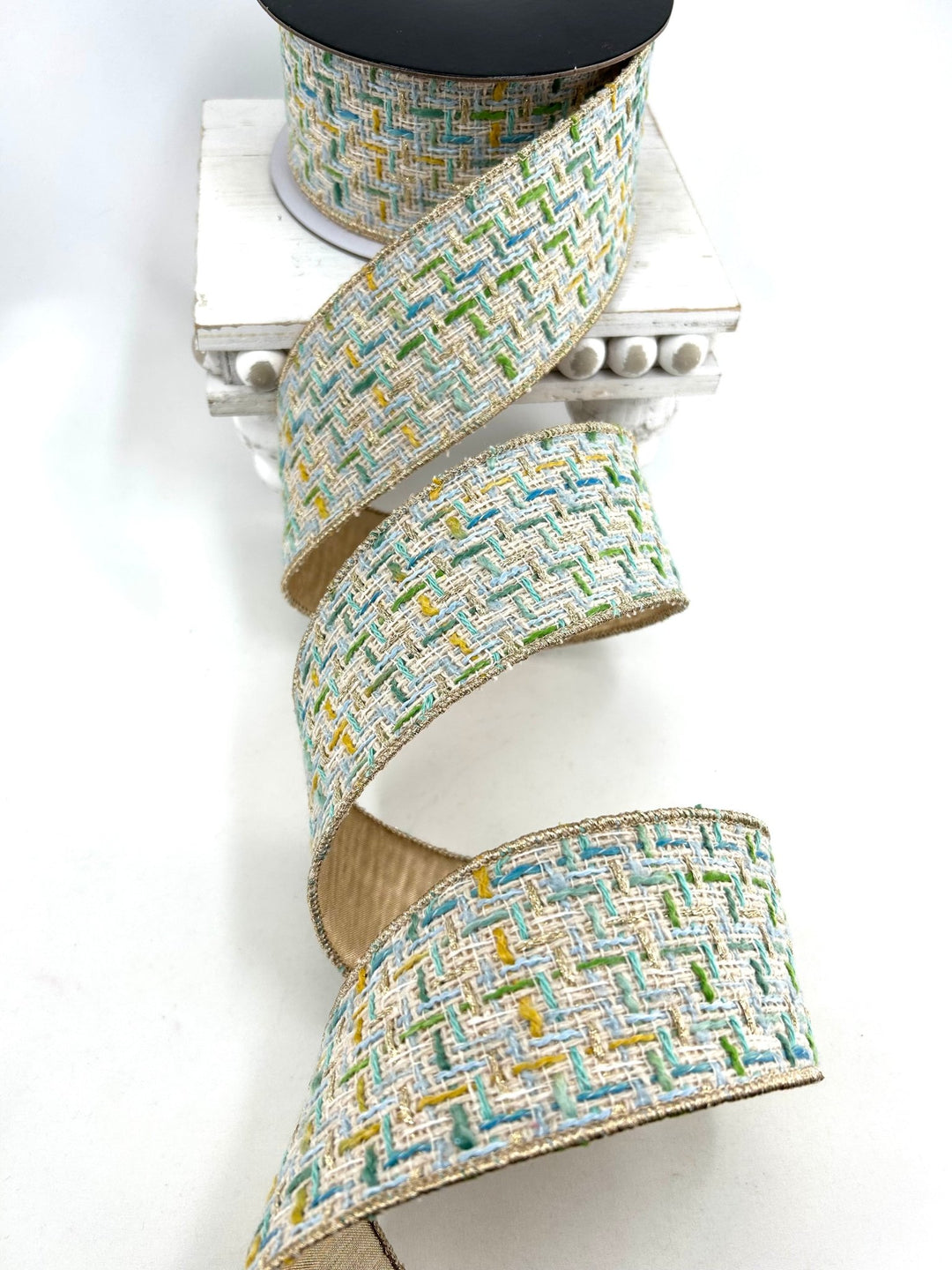 Blue & Green Tweed Ribbon - 2.5" - Greenery MarketRibbon212164