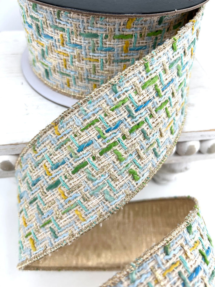 Blue & Green Tweed Ribbon - 2.5" - Greenery MarketRibbon212164