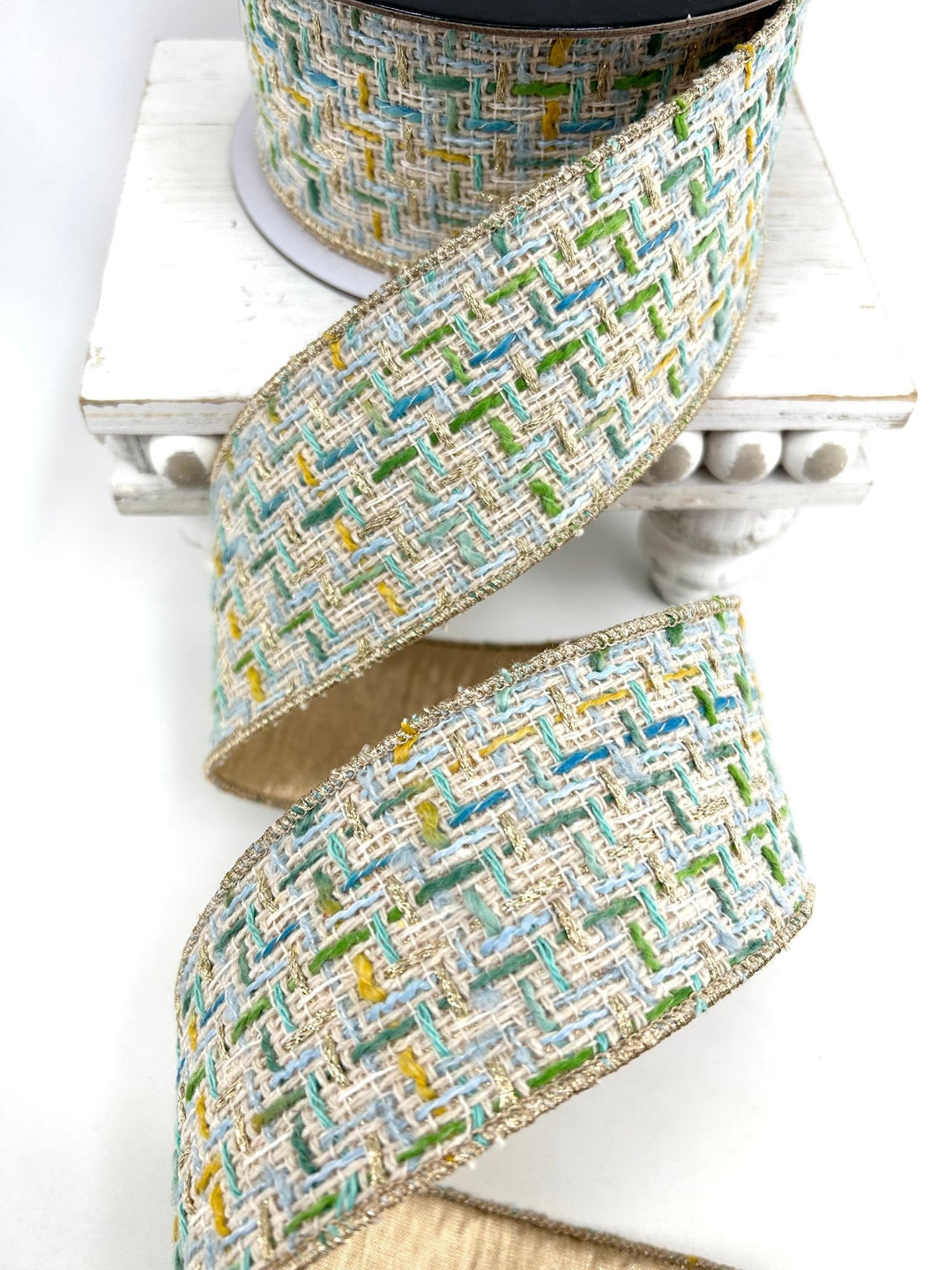 Blue & Green Tweed Ribbon - 2.5" - Greenery MarketRibbon212164