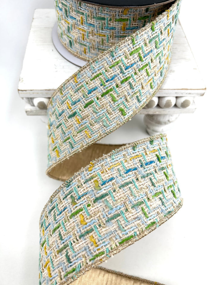 Blue & Green Tweed Ribbon - 2.5" - Greenery MarketRibbon212164