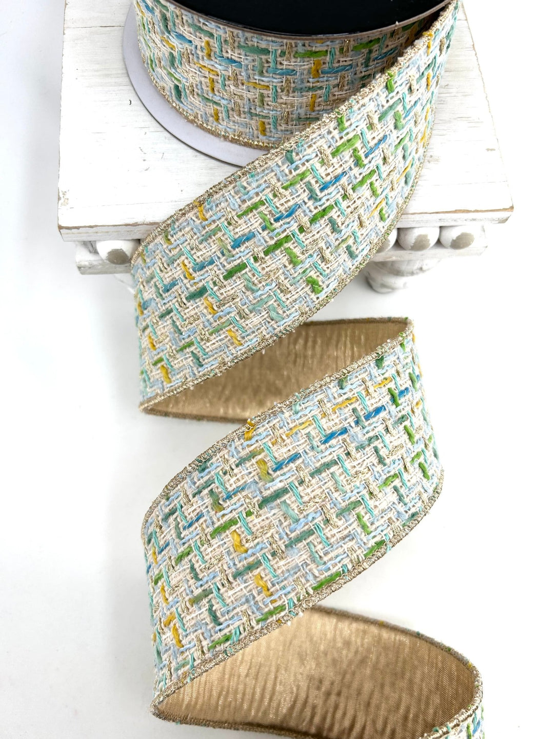 Blue & Green Tweed Ribbon - 2.5" - Greenery MarketRibbon212164