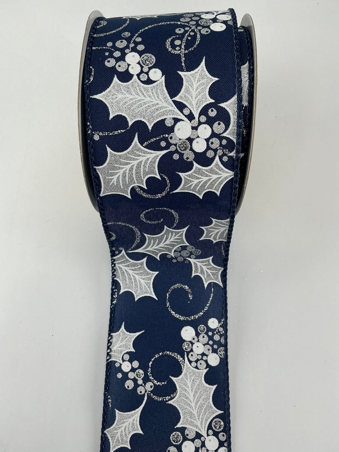 Blue holly leaf and berries wired ribbon 2.5” - Greenery MarketRibbons & Trim177807