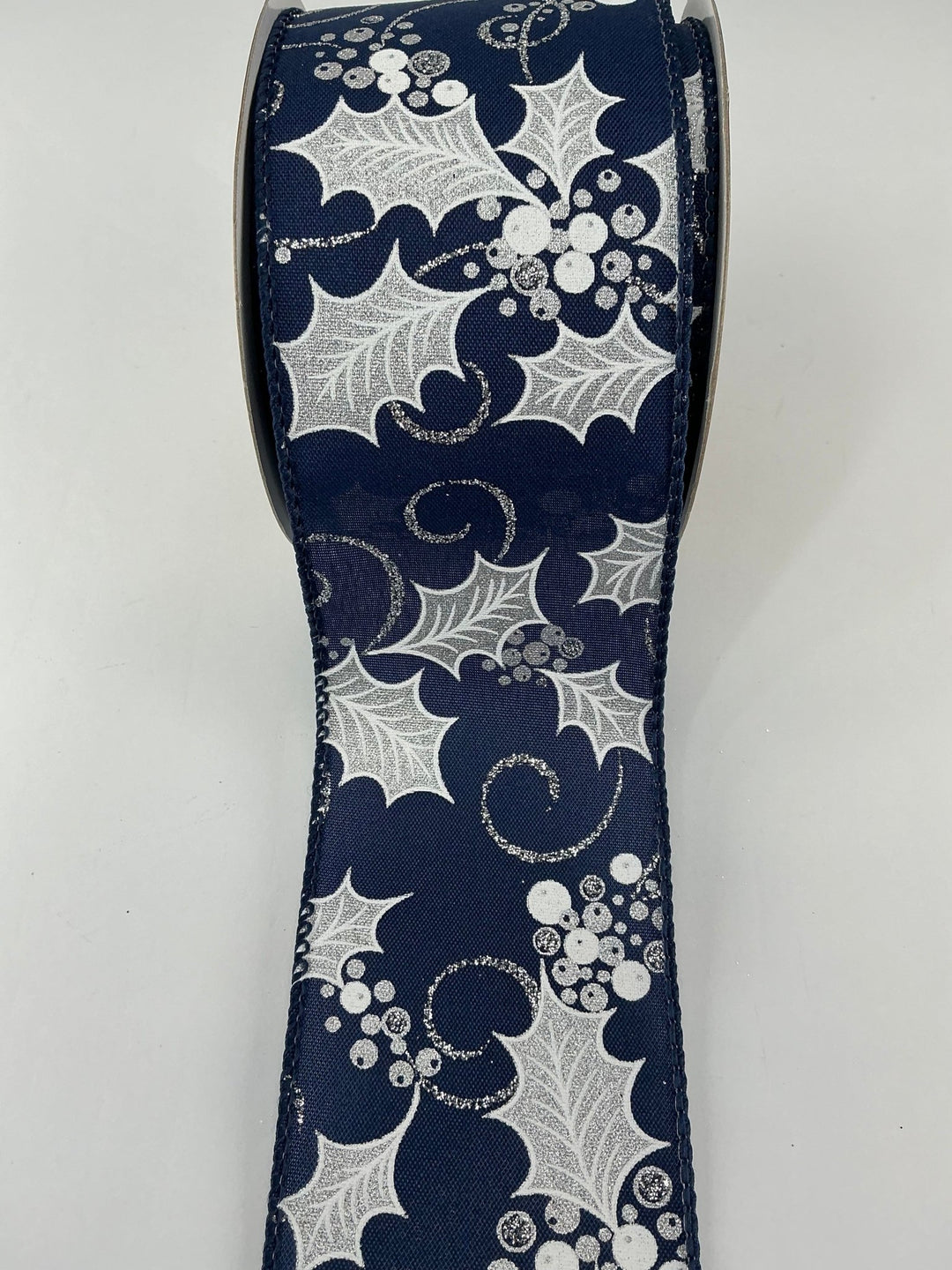 Blue holly leaf and berries wired ribbon 2.5” - Greenery MarketRibbons & Trim177807