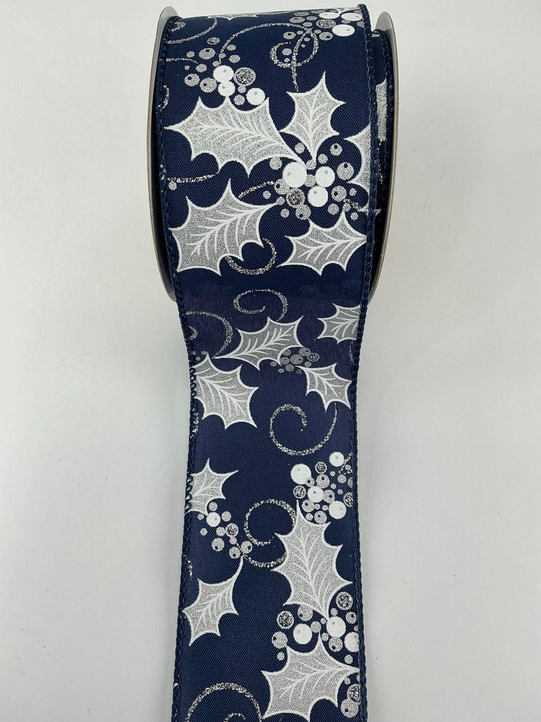 Blue holly leaf and berries wired ribbon 2.5” - Greenery MarketRibbons & Trim177807
