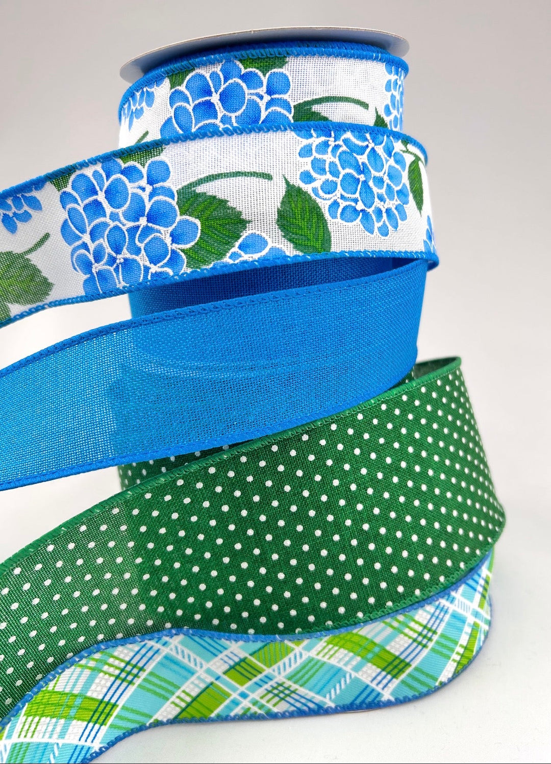 Blue Hydrangea bow bundle x 4 wired ribbons - Greenery MarketWired ribbonBlueGreenHydranX4
