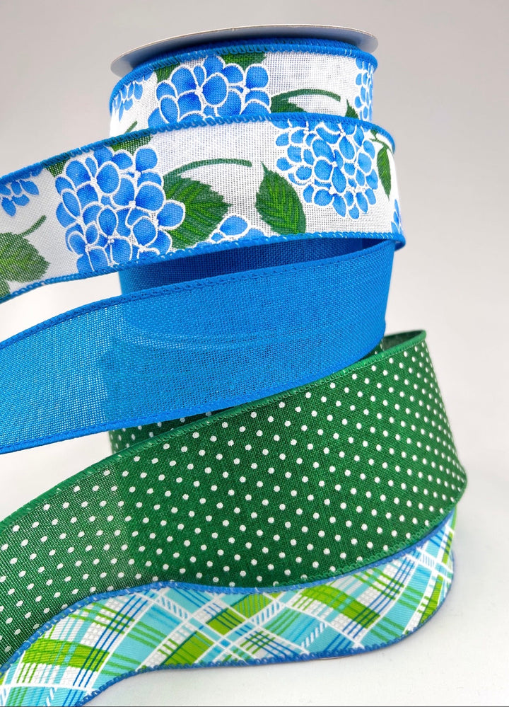 Blue Hydrangea bow bundle x 4 wired ribbons - Greenery MarketWired ribbonBlueGreenHydranX4