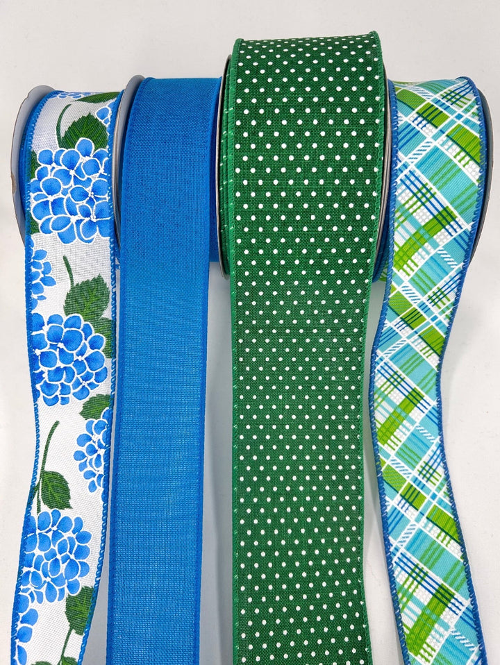 Blue Hydrangea bow bundle x 4 wired ribbons - Greenery MarketWired ribbonBlueGreenHydranX4