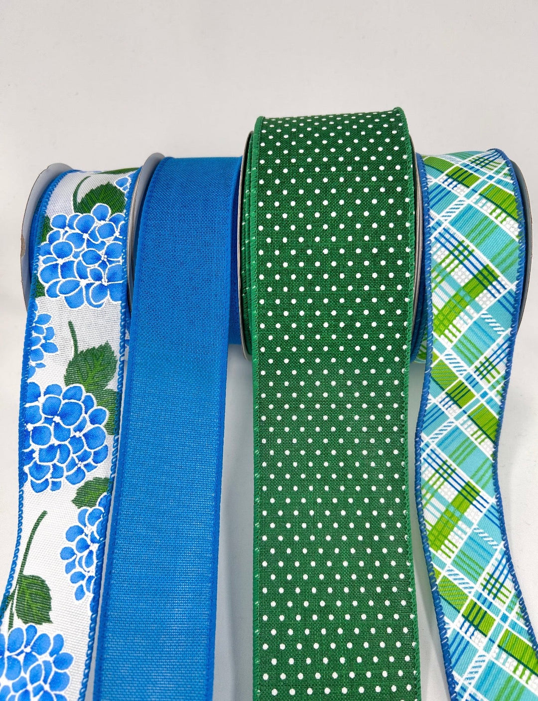 Blue Hydrangea bow bundle x 4 wired ribbons - Greenery MarketWired ribbonBlueGreenHydranX4