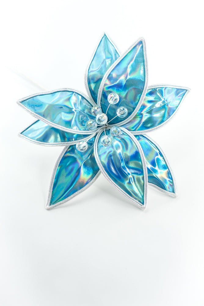 Blue Lustrous Poinsettia Stem - Greenery Market86426BL