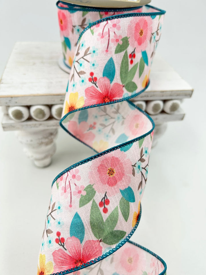 Blue Multicolored Floral Ribbon - Greenery Market222765