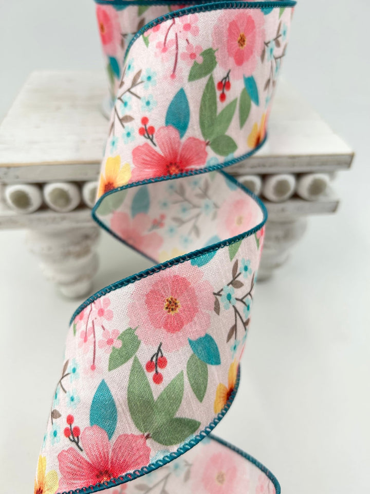 Blue Multicolored Floral Ribbon - Greenery Market222765
