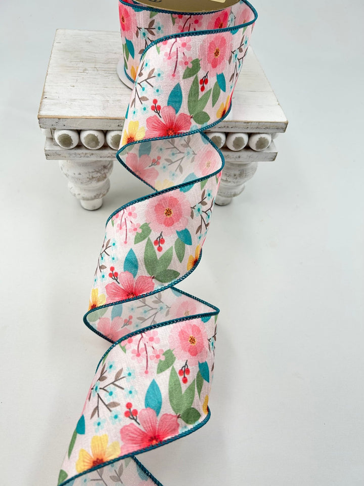 Blue Multicolored Floral Ribbon - Greenery Market222765