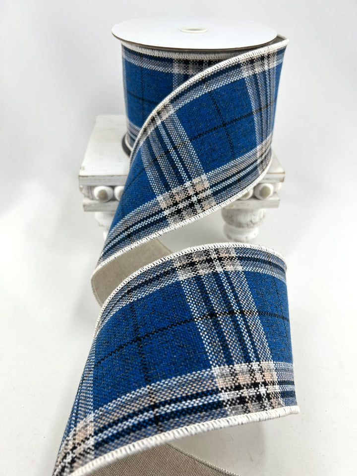 Blue Plaid Wired Ribbon - 4" - Greenery MarketRW0060-BL
