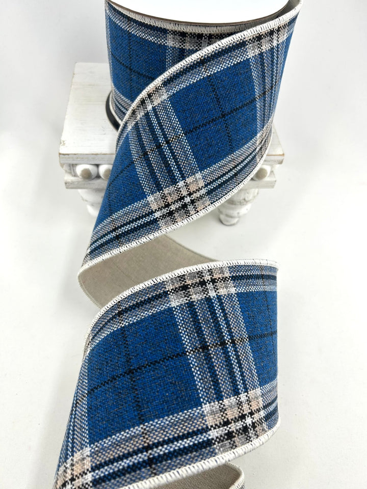 Blue Plaid Wired Ribbon - 4" - Greenery MarketRW0060-BL