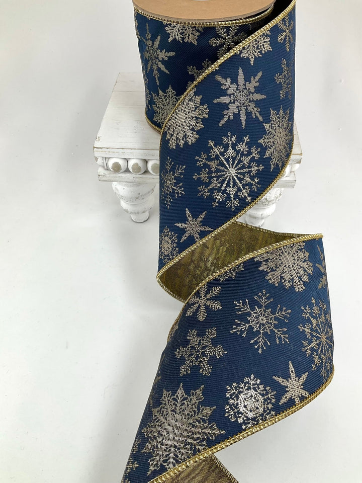 Blue Snowflake Wired Jaquard Ribbon - 4" - Greenery Market6508W-370-100C