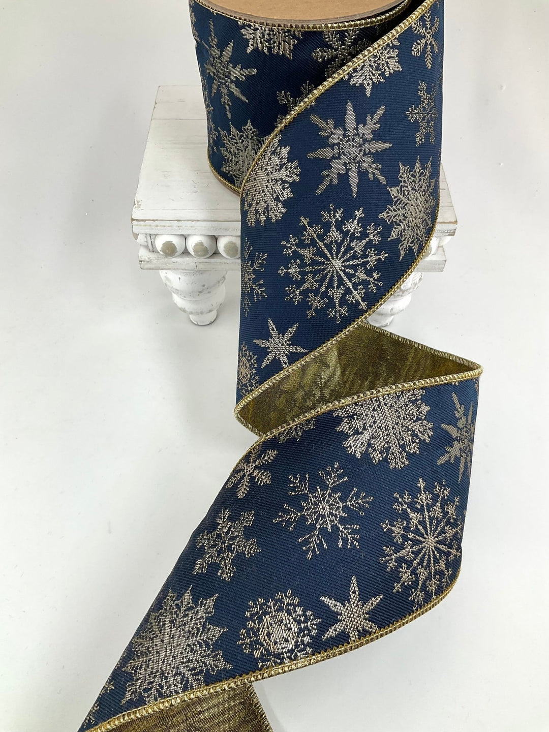 Blue Snowflake Wired Jaquard Ribbon - 4" - Greenery Market6508W-370-100C