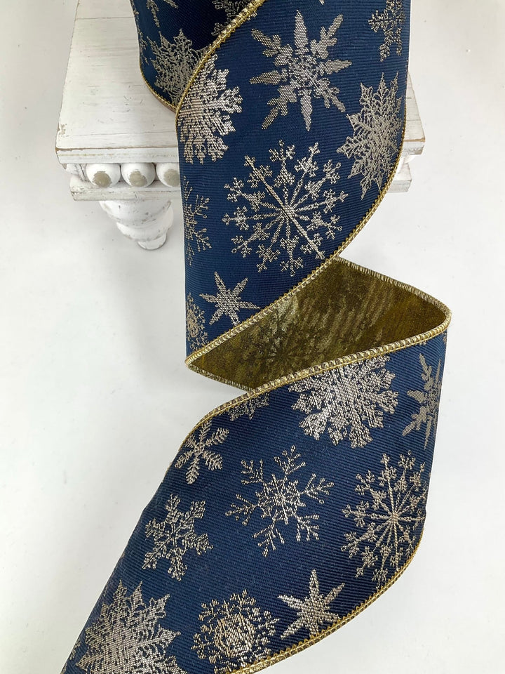 Blue Snowflake Wired Jaquard Ribbon - 4" - Greenery Market6508W-370-100C