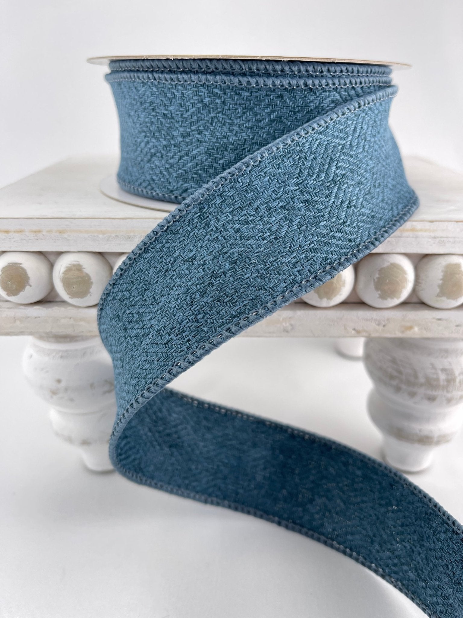 Blue tweed wired ribbon, 1.5