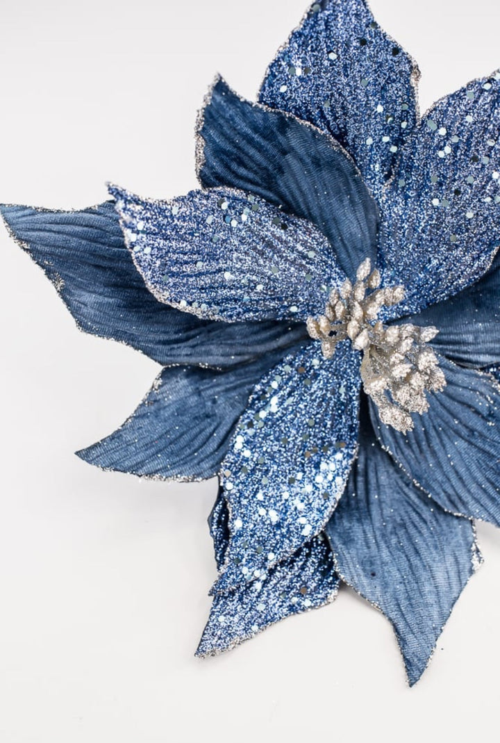 Blue Velvet and beaded poinsettia stem - Greenery MarketWinter and ChristmasMTX66871 BLUE