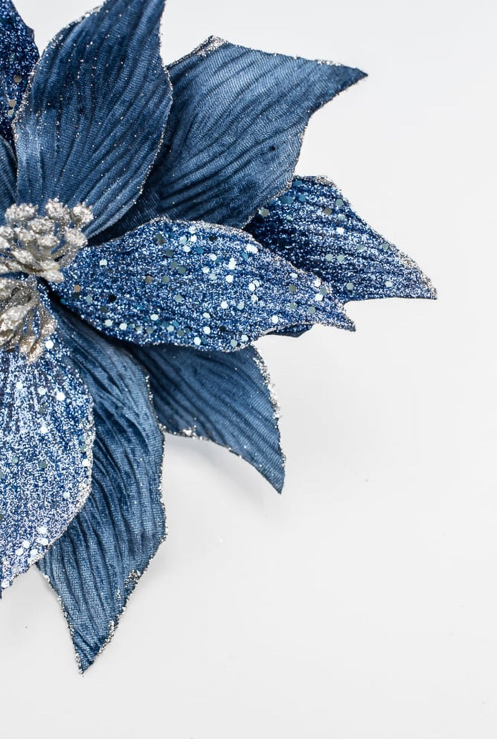 Blue Velvet and beaded poinsettia stem - Greenery MarketWinter and ChristmasMTX66871 BLUE