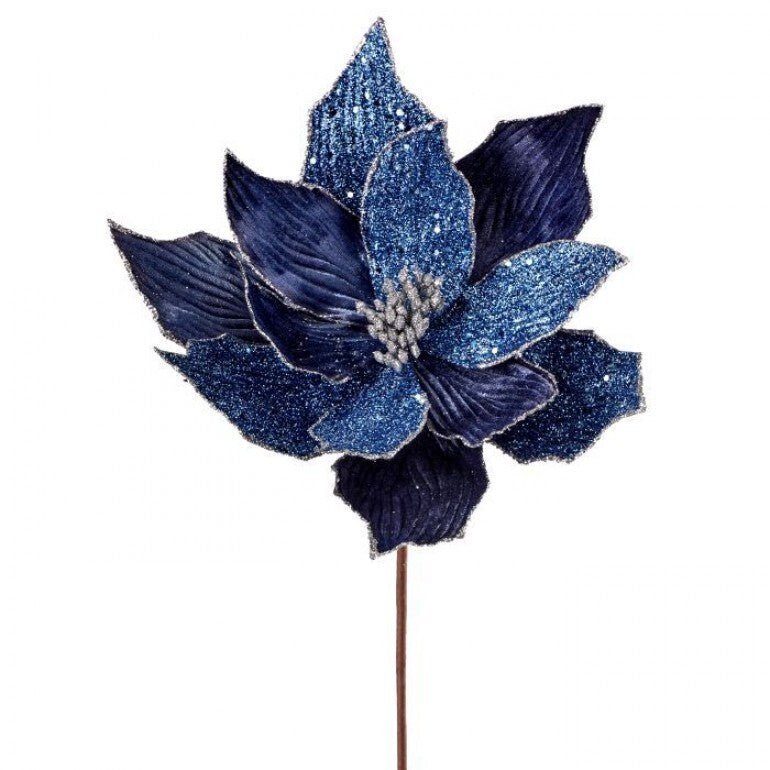 Blue Velvet and beaded poinsettia stem - Greenery MarketWinter and ChristmasMTX66871 BLUE