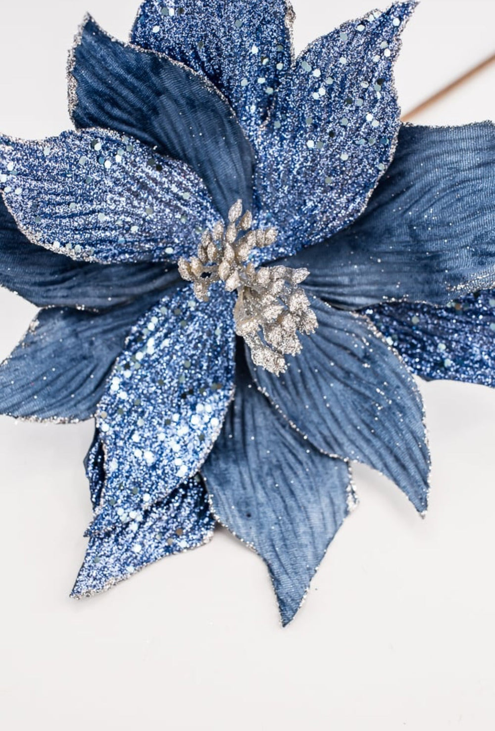 Blue Velvet and beaded poinsettia stem - Greenery MarketWinter and ChristmasMTX66871 BLUE