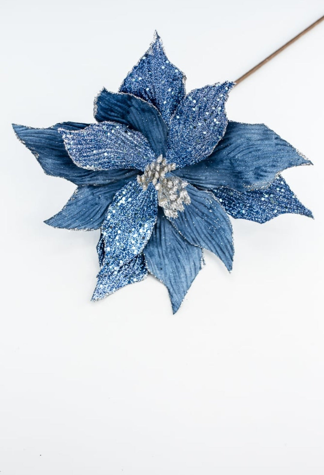 Blue Velvet and beaded poinsettia stem - Greenery MarketWinter and ChristmasMTX66871 BLUE