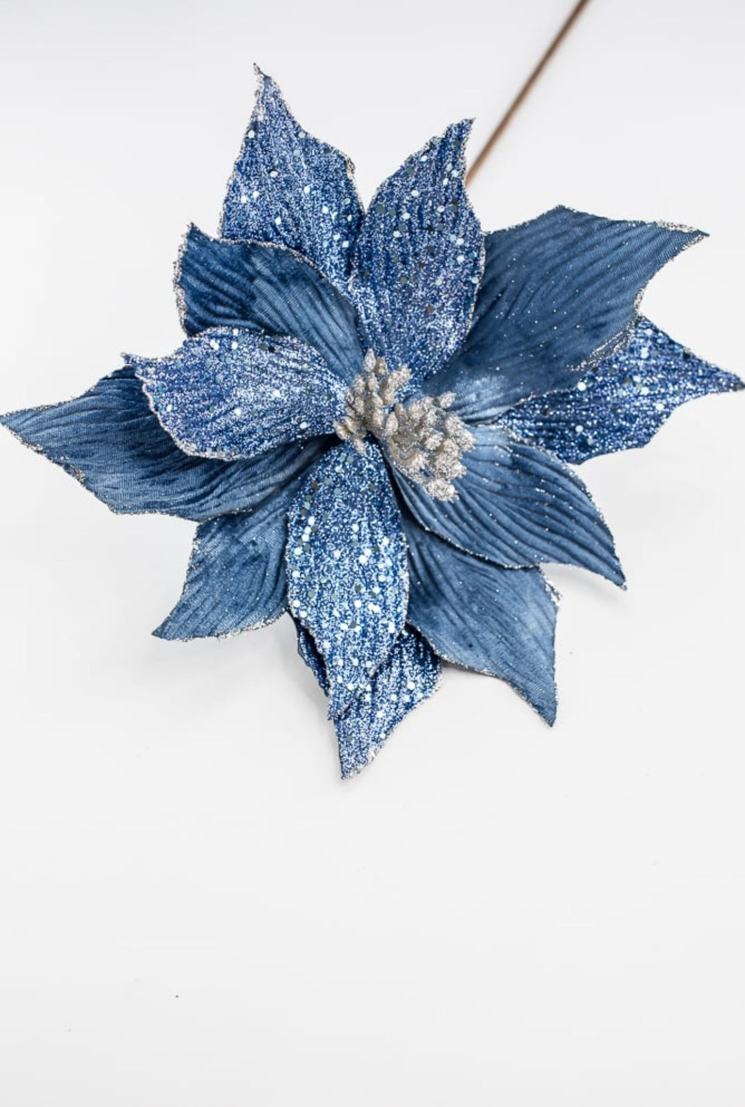 Blue Velvet and beaded poinsettia stem - Greenery MarketWinter and ChristmasMTX66871 BLUE