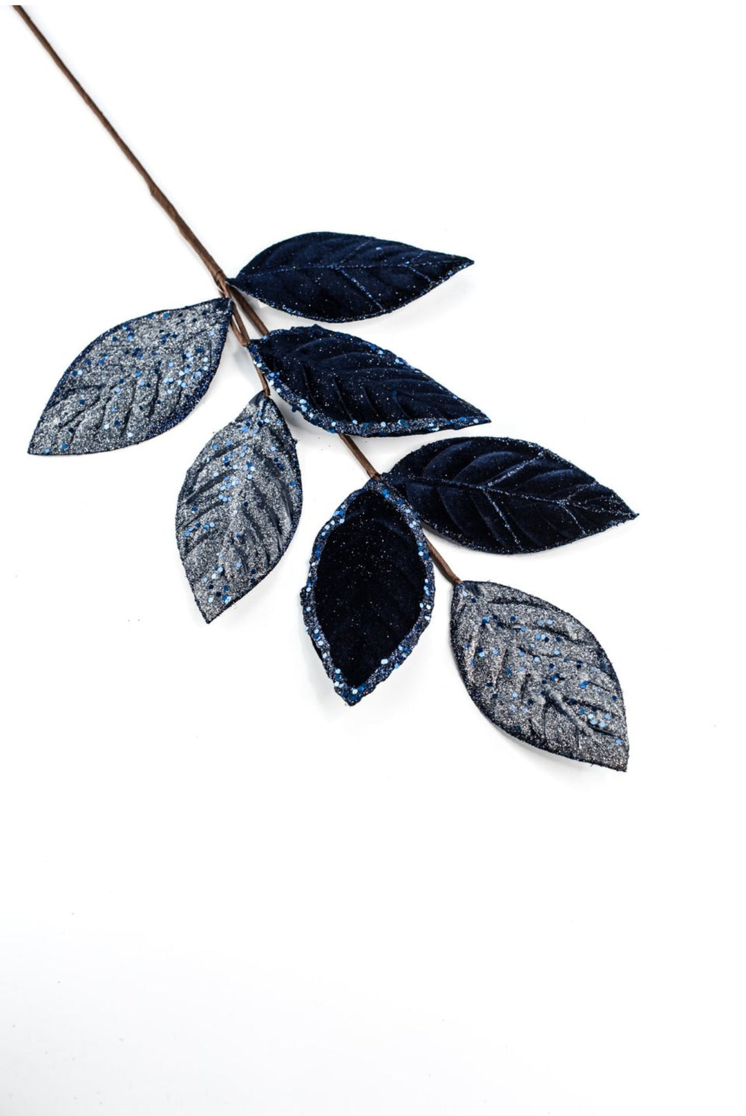 Blue velvet & glitter magnolia leaves spray - Greenery MarketXS230219